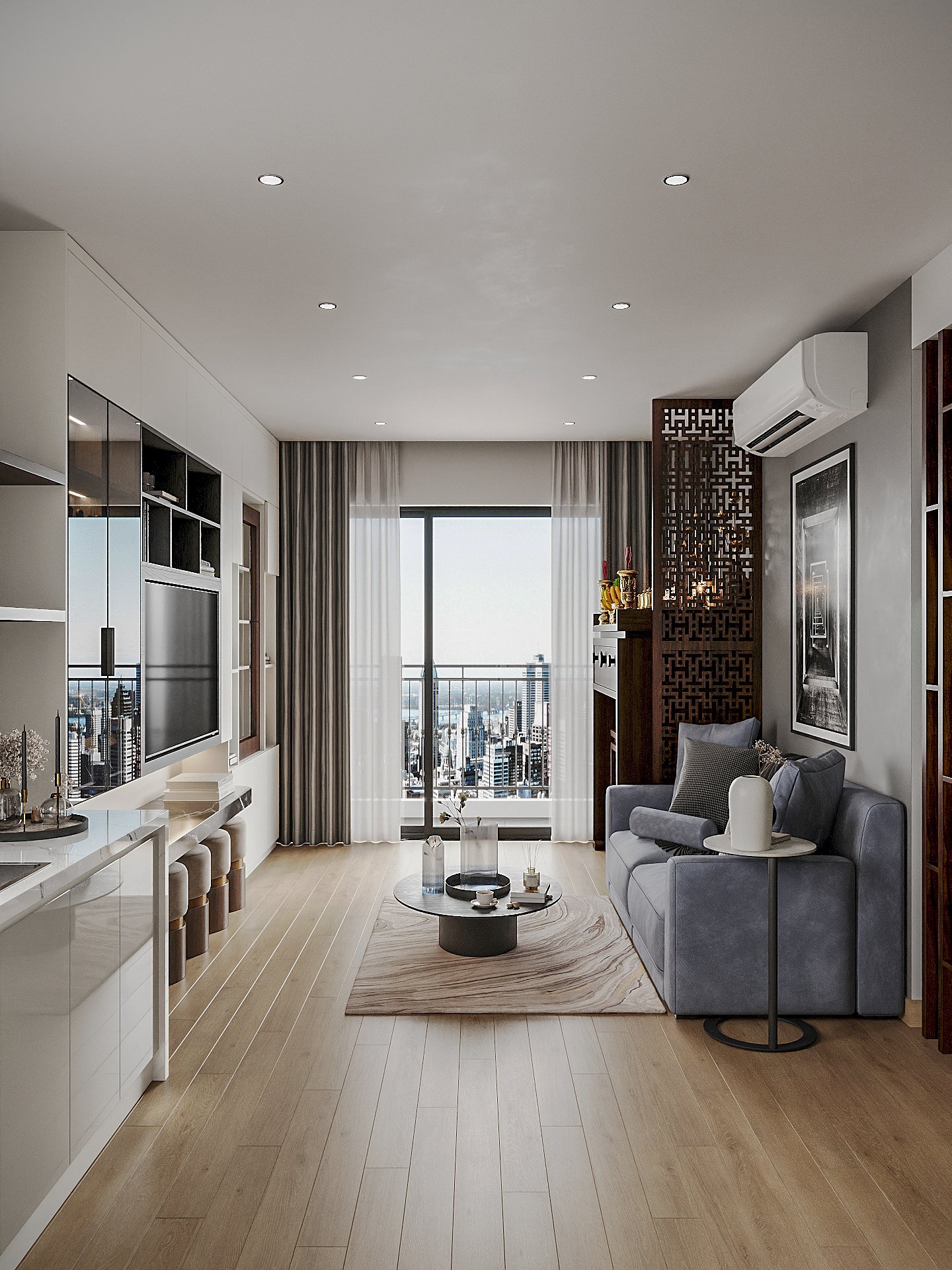 Beautiful living room interior model for apartment buildings