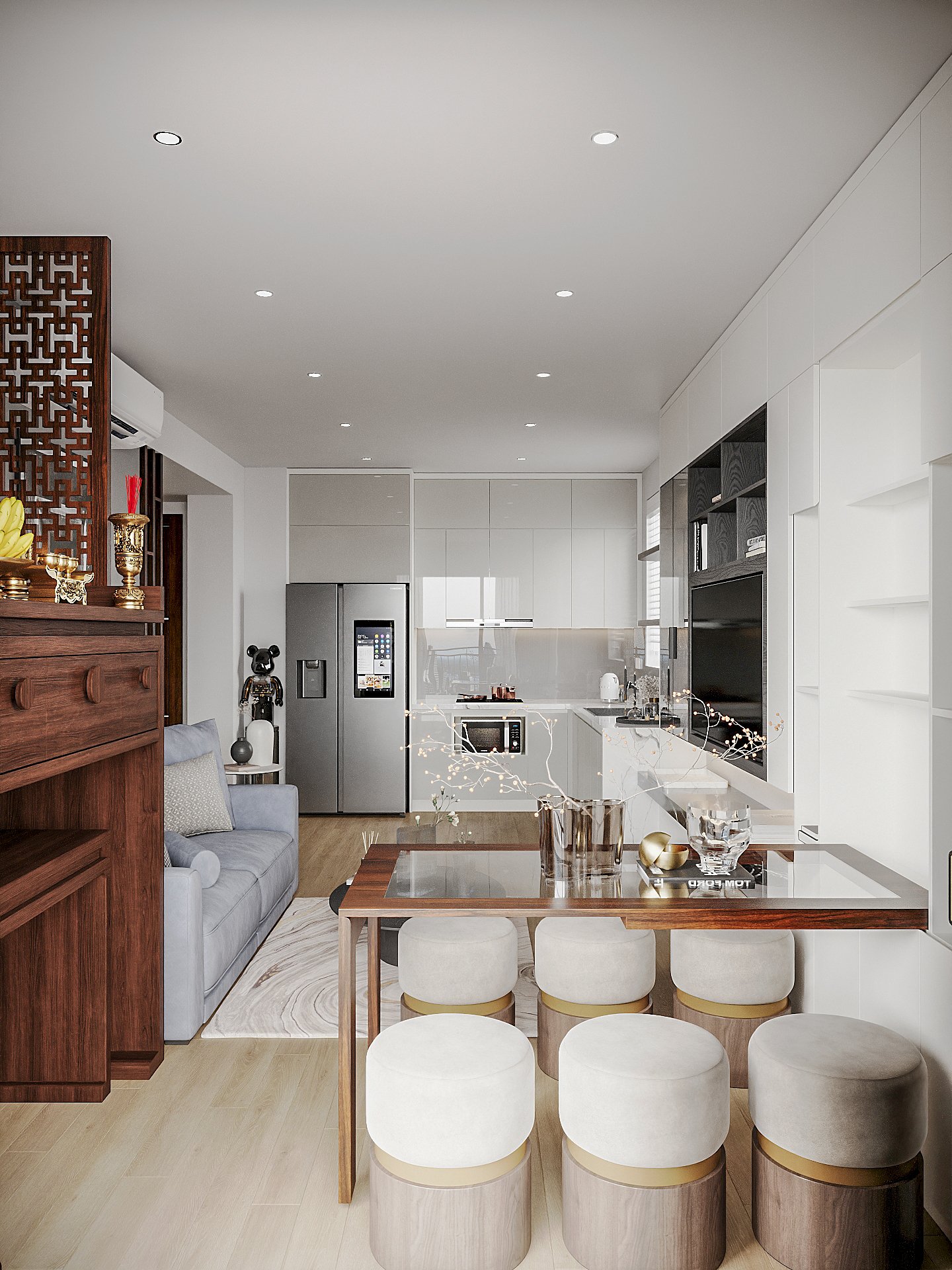 Beautiful living room interior model for apartment buildings