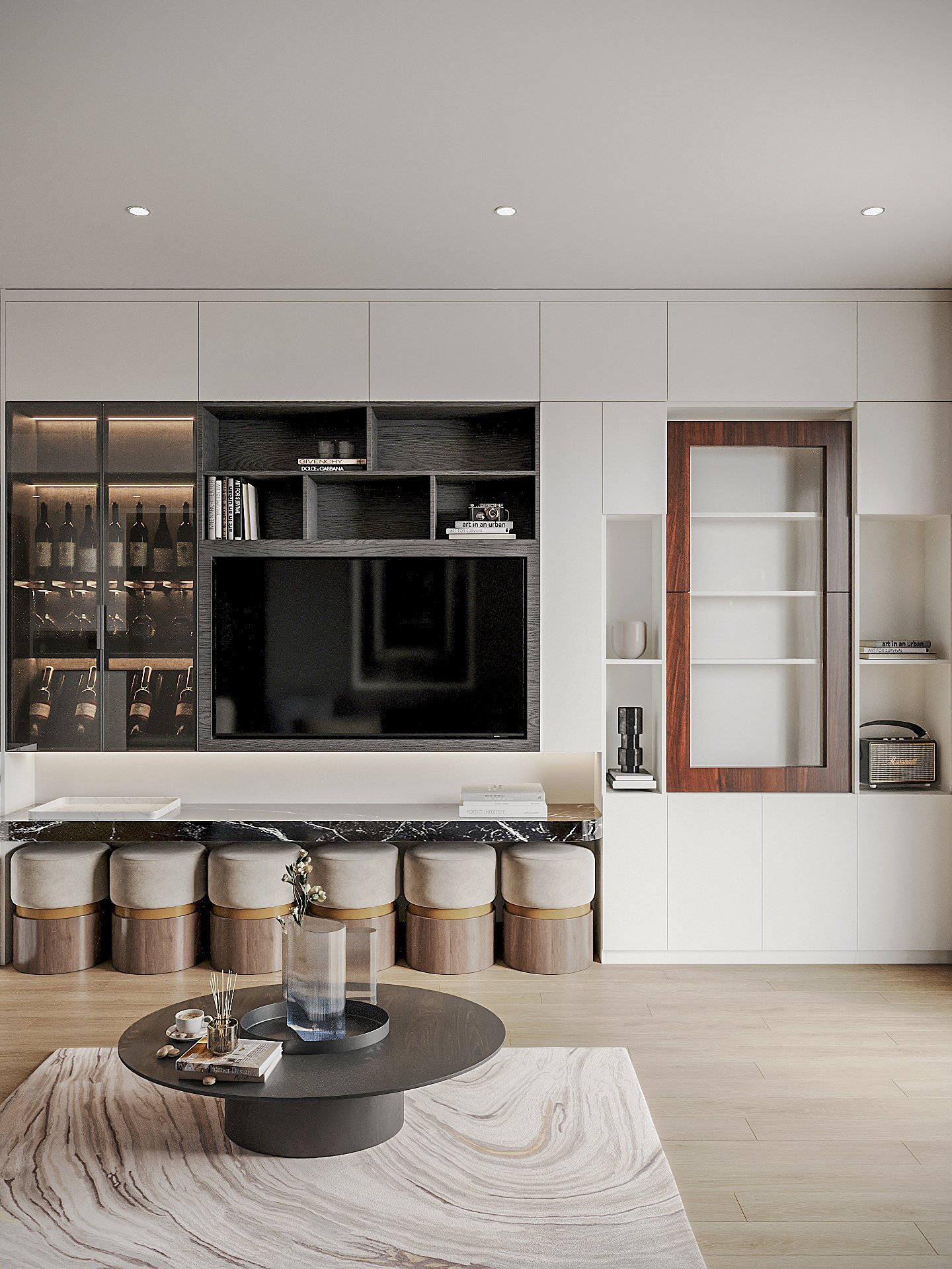 Beautiful living room interior model for apartment buildings