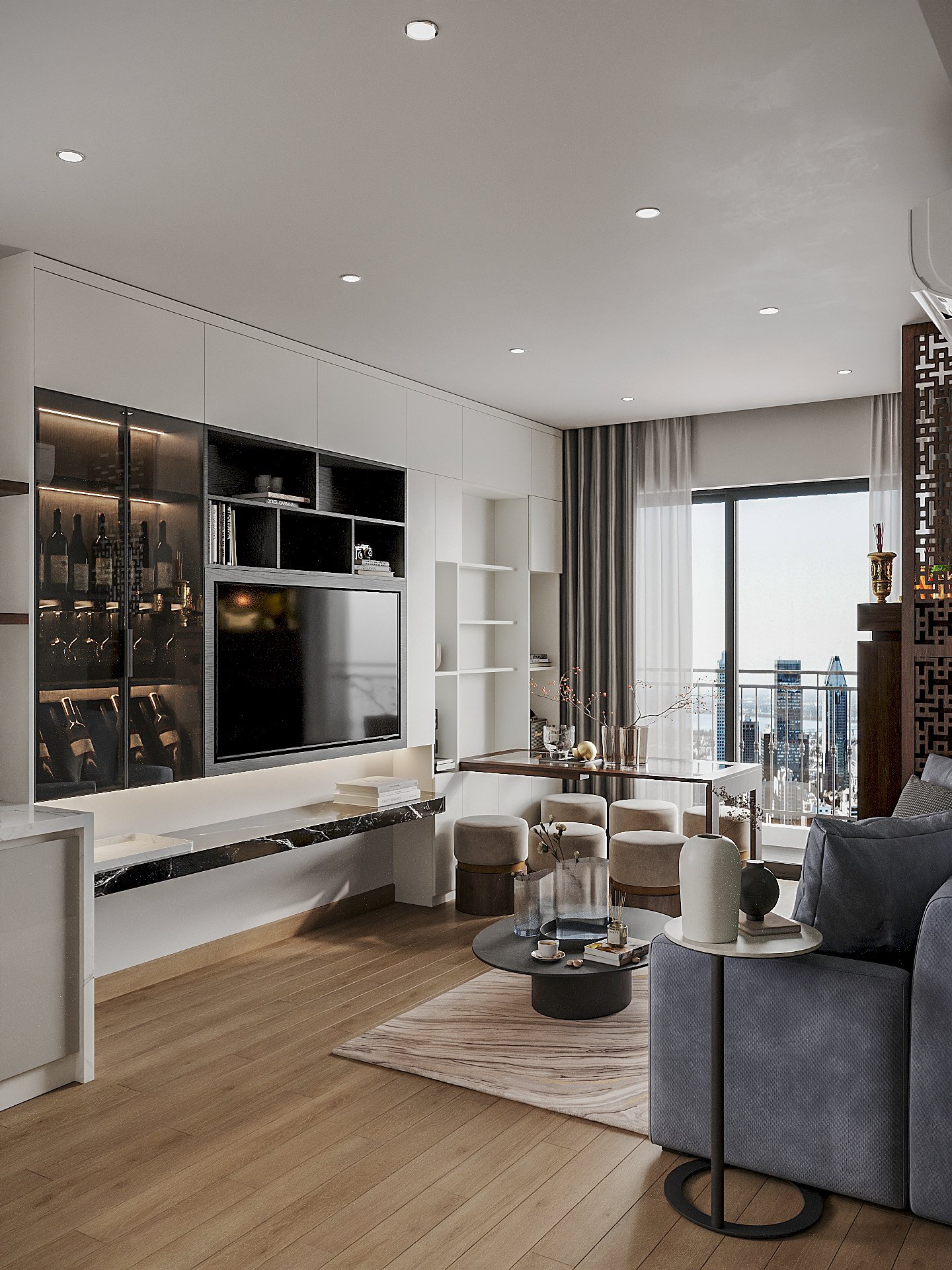 Beautiful living room interior model for apartment buildings