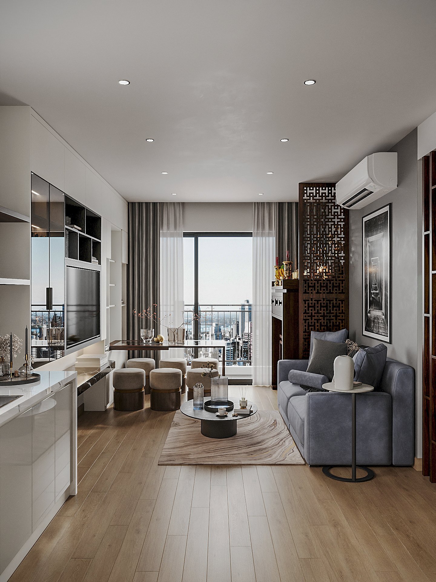 Beautiful living room interior model for apartment buildings