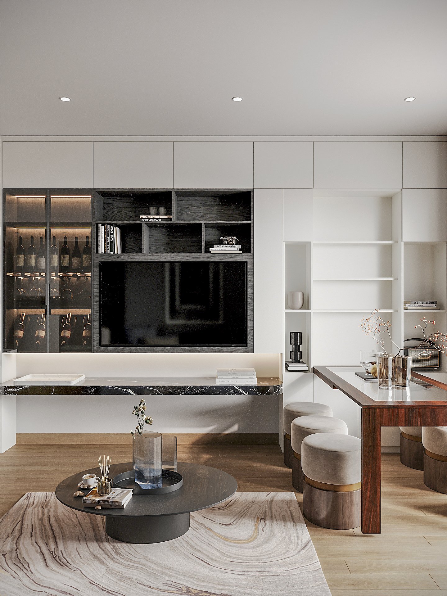 Beautiful living room interior model for apartment buildings