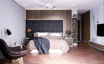 Nội thất phòng ngủ 11m2 với màu nâu gỗ.